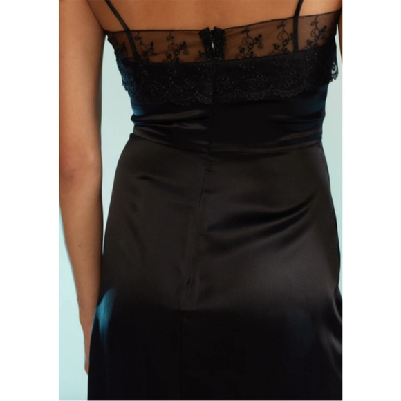 NWT Cynthia Rowley Iris Mini Silk Lace Bow Trim Slip Dress Black - Picture 6 of 11